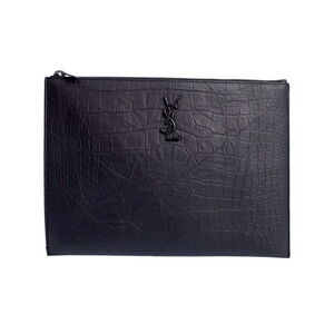 SAINT LAURENT Monogram Zip Tablet Holder Clutch Bag